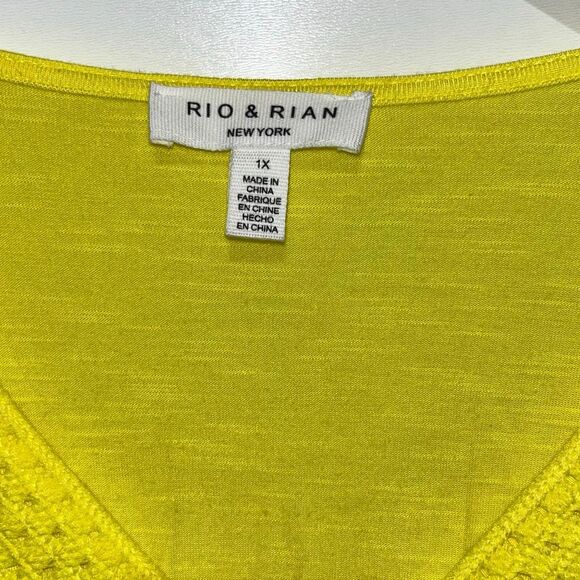 Rio & Rian Women's Yellow Crochet V-Neck Dolman Sleeve Tie Waist Blouse Sz 1X - Picture 9 of 10